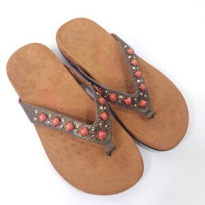 Vionic Floriana Bronze Thong Sandal Orange Beads and Rhinestones 7 Wide